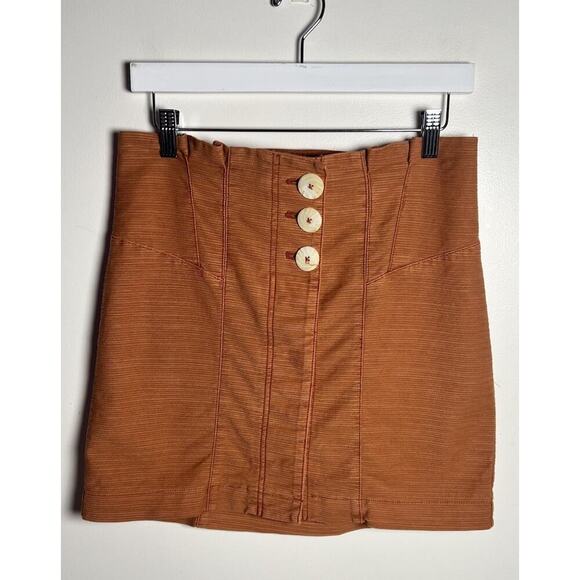 Free People Every Minute Every Hour Terra Cotta Button-Up Mini Skirt Size 6 EUC - Picture 4 of 10
